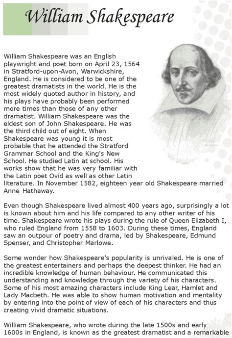shakespeare biography for students